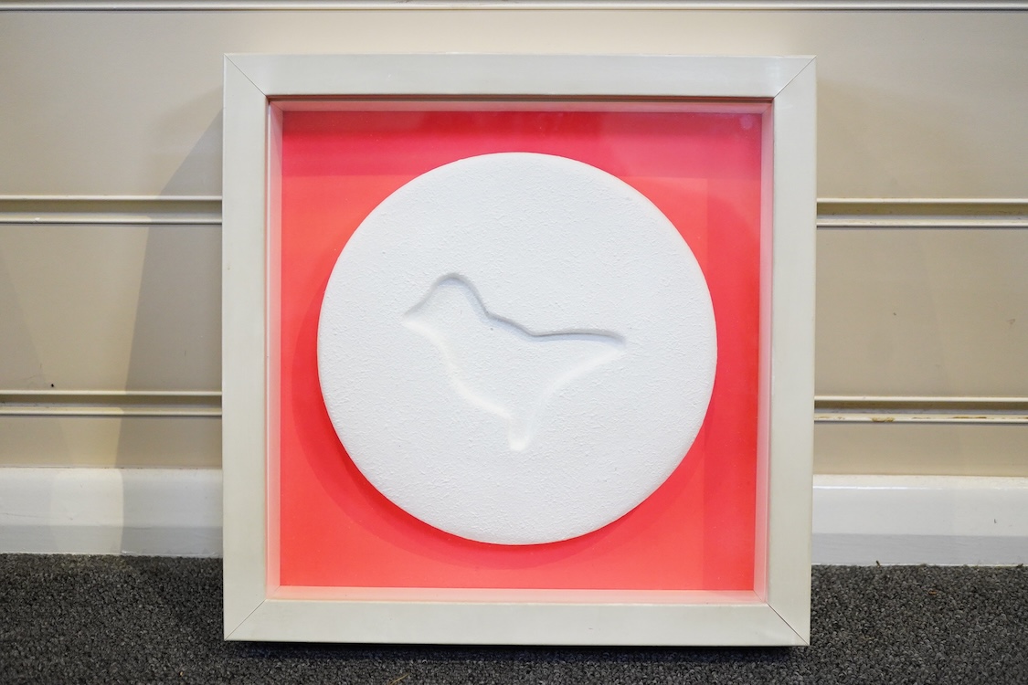 Dean 'Zeus' Colman (b. 1968) 'Love is a Drug', signed and dated 2017 verso, limited edition 1/10, tondo plaque, 17cm in diameter